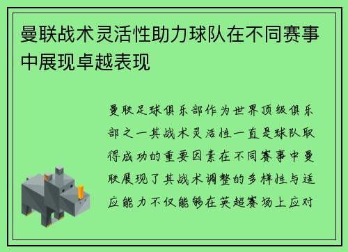 曼联战术灵活性助力球队在不同赛事中展现卓越表现